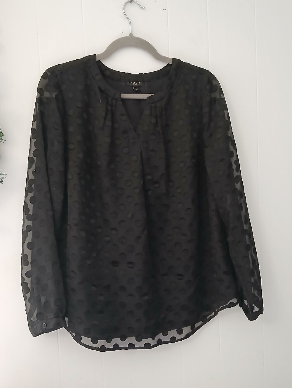 Talbots Black Swiss Dot Sheer Long-Sleeve Blouse